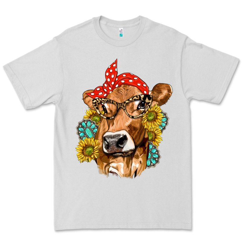 Western Cow With Sunflowers And Gemstone Premium Tee by texasbilliewilder | Teevron