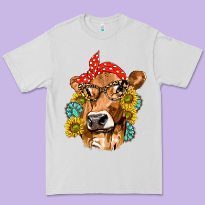 Western Cow With Sunflowers And Gemstone Premium Tee Designed By Texasbilliewilder