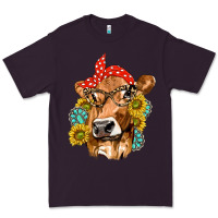 Plum Western Cow with Sunflowers and Gemstone Premium Tee - texasbilliewilder