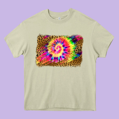 Leopard, Tie Die Backgraund Heavy Core Tee Designed By Jahusdesignshop