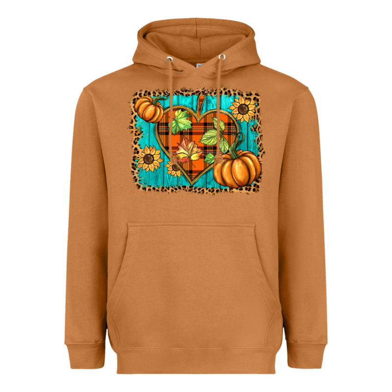 Fall Pumpkins And Sunflowers Heart Heavyweight Hoodie by BarkalooDesign | Teevron