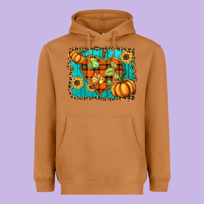 Fall Pumpkins And Sunflowers Heart Heavyweight Hoodie Designed By Barkaloodesign