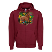 Burgundy western horse cactus sunflowers serape leopard  turquoise wooden Zipper Hoodie - Artiststas