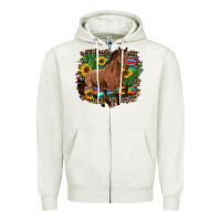 Oatmeal Heather western horse cactus sunflowers serape leopard  turquoise wooden Zipper Hoodie - Artiststas