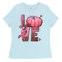 Baby Blue love cancer pumpkin Ladies Tee - texasbilliewilder