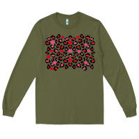 Army Green Valentine's Day leopard and heart background Long Sleeve Tee - FaDigitalArtStudio