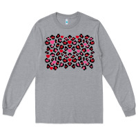 Heather Grey Valentine's Day leopard and heart background Long Sleeve Tee - FaDigitalArtStudio