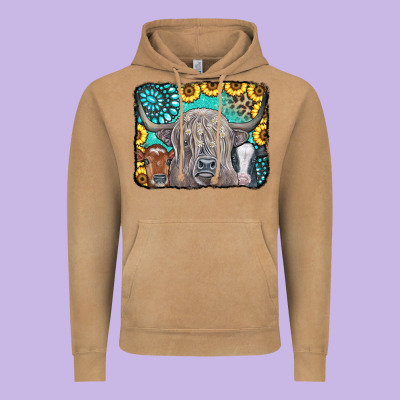 Cows Glitter Turquoise Leopard Sunflowers Vintage Hoodie Designed By Cowcowdesign