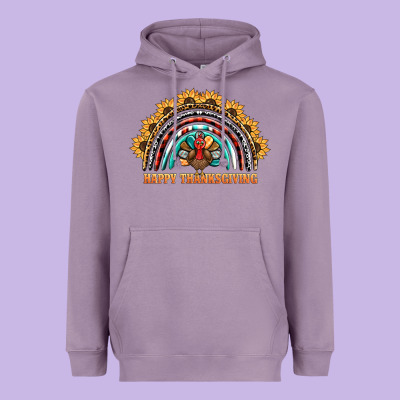 Happy Thanksgiving Rainbow Heavyweight Hoodie Designed By Barkaloodesign