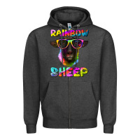 Charcoal Heather rainbow sheep suffolk sheep Zipper Hoodie - Artiststas