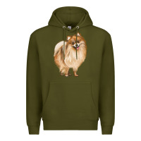 Army Green Pomeranian Dog Illustrations Premium Hoodie - LillyAllenDesigns