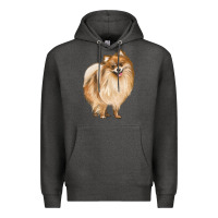 Charcoal Heather Pomeranian Dog Illustrations Premium Hoodie - LillyAllenDesigns