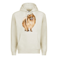 Oatmeal Heather Pomeranian Dog Illustrations Premium Hoodie - LillyAllenDesigns