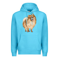 Ocean Blue Pomeranian Dog Illustrations Premium Hoodie - LillyAllenDesigns