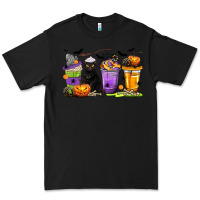 Black Halloween Cat Coffee Cups Premium Tee - texasbilliewilder
