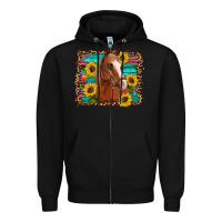 Black horse sunflowers turquoise wooden serape leopard Zipper Hoodie - Artiststas