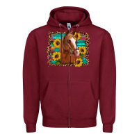 Burgundy horse sunflowers turquoise wooden serape leopard Zipper Hoodie - Artiststas