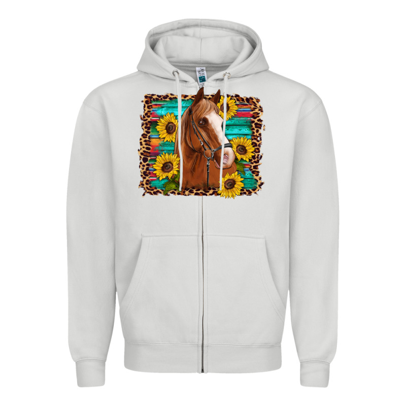 Horse Sunflowers Turquoise Wooden Serape Leopard Zipper Hoodie by Artiststas | Teevron