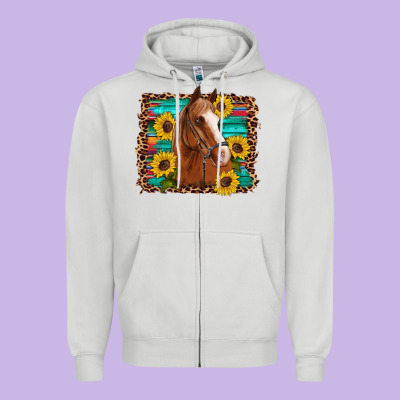 Horse Sunflowers Turquoise Wooden Serape Leopard Zipper Hoodie Designed By Artiststas