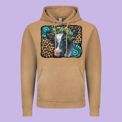 Floral Cow Leopard Gemstone Vintage Hoodie Designed By Cowcowdesign