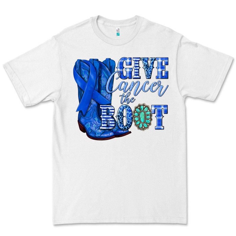 Give Cancer The Boot Colon Cancer Blue Ribbon Nca Premium Tee by NancyCooperArtShop | Teevron