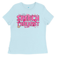 Baby Blue breast cancer speech therapist Ladies Tee - texasbilliewilder
