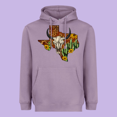 Bull Skull Texas Map Western Heavyweight Hoodie Designed By Barkaloodesign