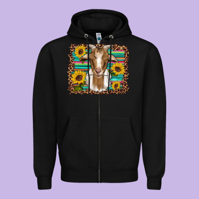 Goat Daisy Sunflowers Leopard Serape Glitter Zipper Hoodie Designed By Artiststas