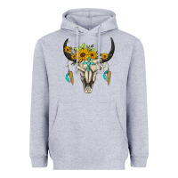 Heather Grey bull skull western Heavyweight Hoodie - BarkalooDesign