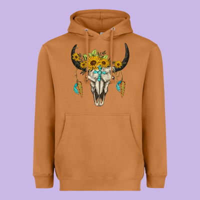 Bull Skull Western Heavyweight Hoodie Designed By Barkaloodesign