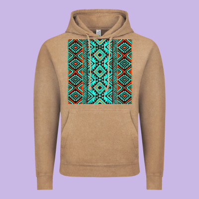 Aztec Turquoise Pattern Vintage Hoodie Designed By Cowcowdesign
