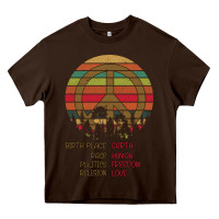 Chocolate Brown Birthplace Earth Race Human Peace Sign Hippie Heavy Core Tee - Bettercallsaul