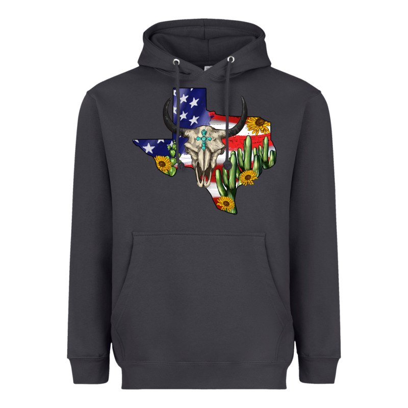 Bull Skull Texas Map American Playng Heavyweight Hoodie by BarkalooDesign | Teevron