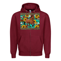 Western Horse Sunflowers Zipper Hoodie | Teevron
