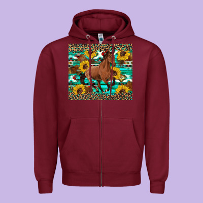 Western Horse Sunflowers Zipper Hoodie Designed By Artiststas