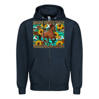 Navy western horse sunflowers Zipper Hoodie - Artiststas
