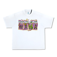 White Mardi Gras Mama with Beads Urban Heavy Tee - HowdyJamesFarm