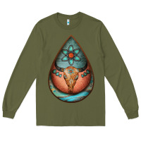Army Green teardrop tooled leather bullskull earrings Long Sleeve Tee - Jasminsmagicworld