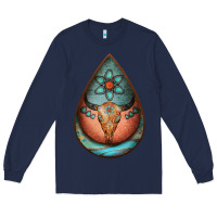 Navy teardrop tooled leather bullskull earrings Long Sleeve Tee - Jasminsmagicworld