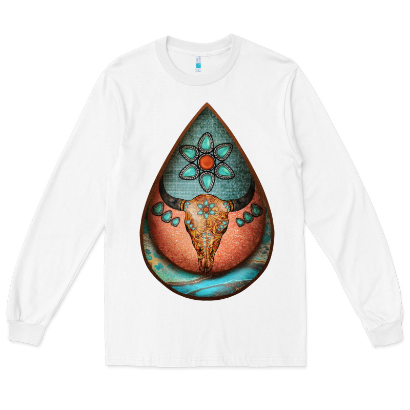 Teardrop Tooled Leather Bullskull Earrings Long Sleeve Tee by Jasminsmagicworld | Teevron
