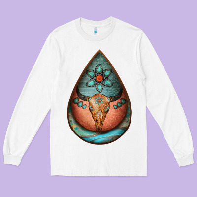 Teardrop Tooled Leather Bullskull Earrings Long Sleeve Tee Designed By Jasminsmagicworld