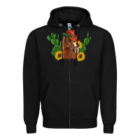 Black western horse cowboy hat cactus sunflowers Zipper Hoodie - Artiststas