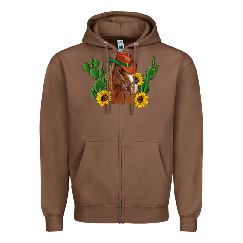 Western Horse Cowboy Hat Cactus Sunflowers Zipper Hoodie by Artiststas | Teevron