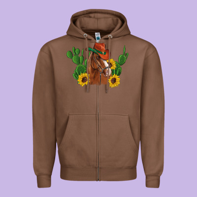 Western Horse Cowboy Hat Cactus Sunflowers Zipper Hoodie Designed By Artiststas
