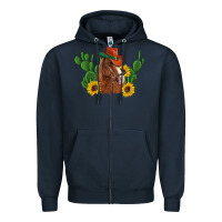 Navy western horse cowboy hat cactus sunflowers Zipper Hoodie - Artiststas