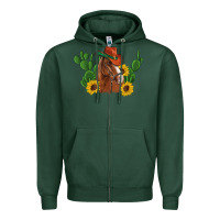 Sports Green western horse cowboy hat cactus sunflowers Zipper Hoodie - Artiststas