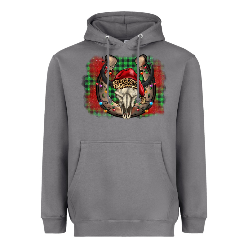 Christmas Horseshoe Bull Skull Heavyweight Hoodie by BarkalooDesign | Teevron