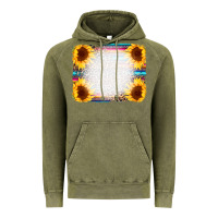 Vintage Olive Serape Bleached Sunflowers Leopard Background Vintage Hoodie - CowCowDesign