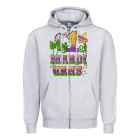 Heather Grey my first mardi gras glitter fleur de lis Zipper Hoodie - Artiststas