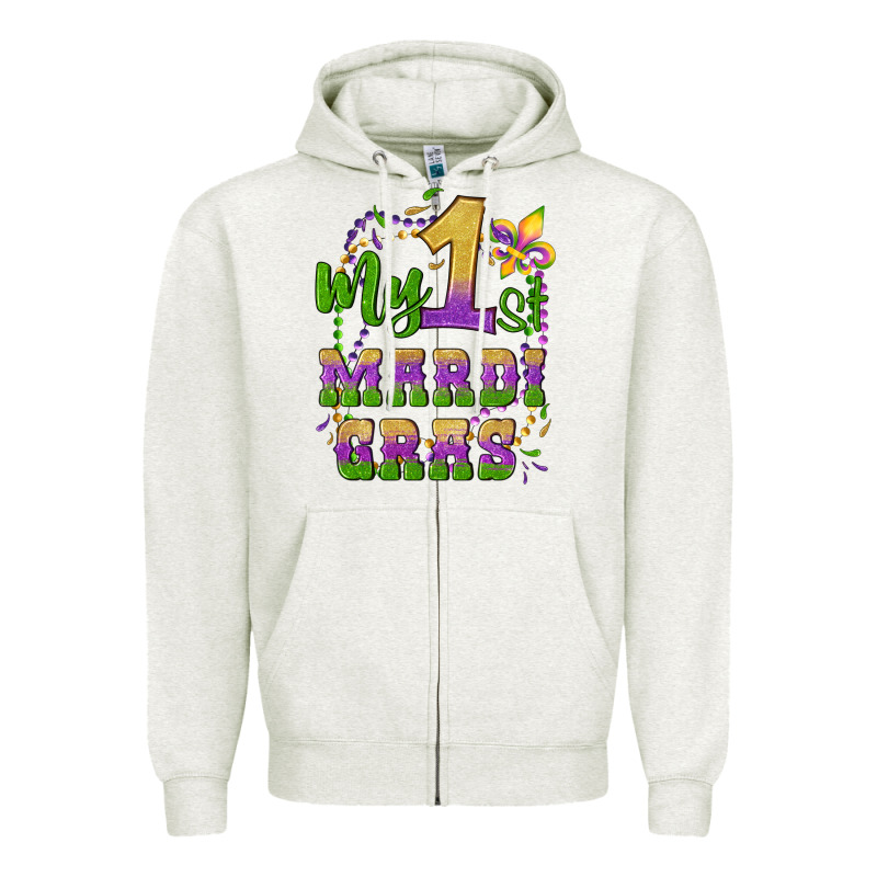 My First Mardi Gras Glitter Fleur De Lis Zipper Hoodie by Artiststas | Teevron
